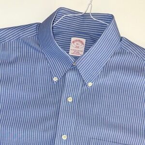 Brooks Brothers 346 Mens 16.5 Blue White Pinstripe Non-Iron Short Sleeve Shirt